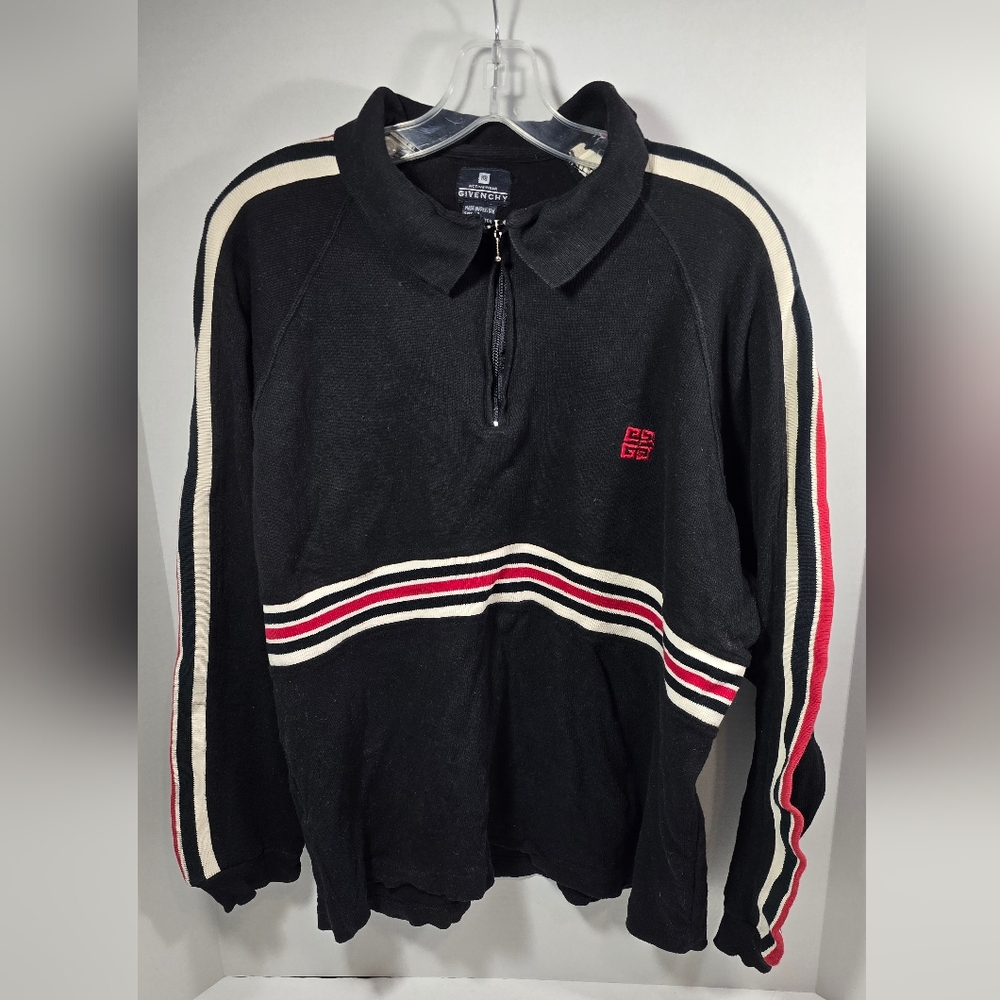 VINTAGE 1990"s Givenchy Activewear Pullover Sweatshirt 1/4 Zip Men's Large Black